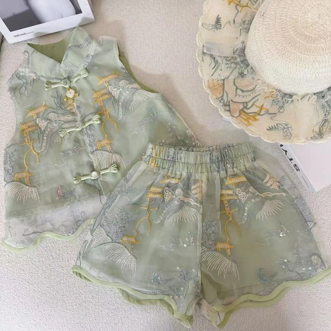 女童国风套装夏季2025新款儿童新中式夏装女孩旗袍短裤两件套洋气