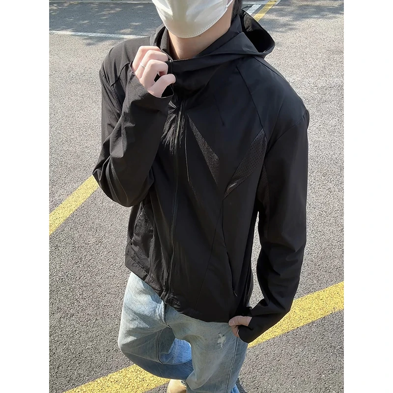 男士夏季薄款透气速干防紫外线防风户外休闲运动潮流连帽宽松冲锋