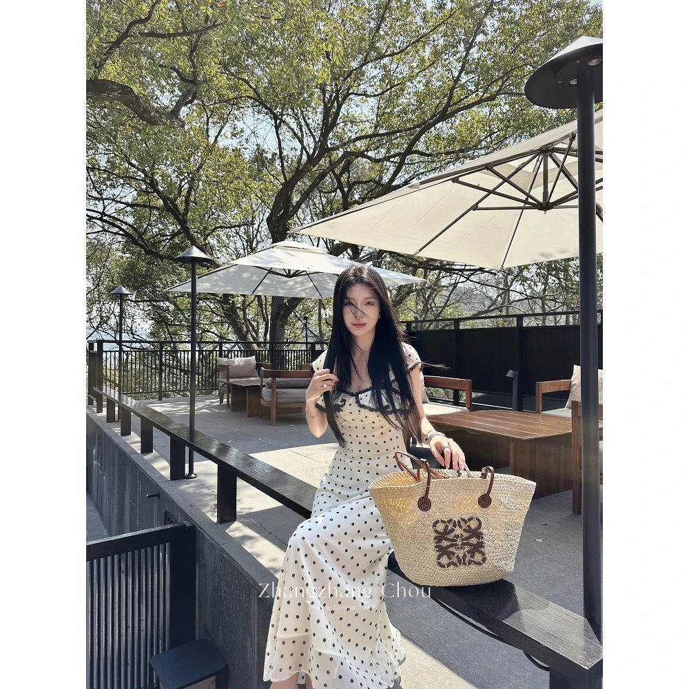 粉红PINK丨‘’心动邂逅‘’设计感撞色波点连衣裙LWJ25A1Q674