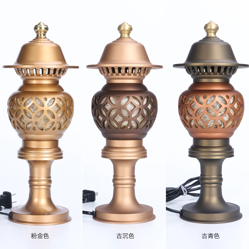 梵泽福铜制长明灯插电灯一对家用桌面摆件客厅装饰