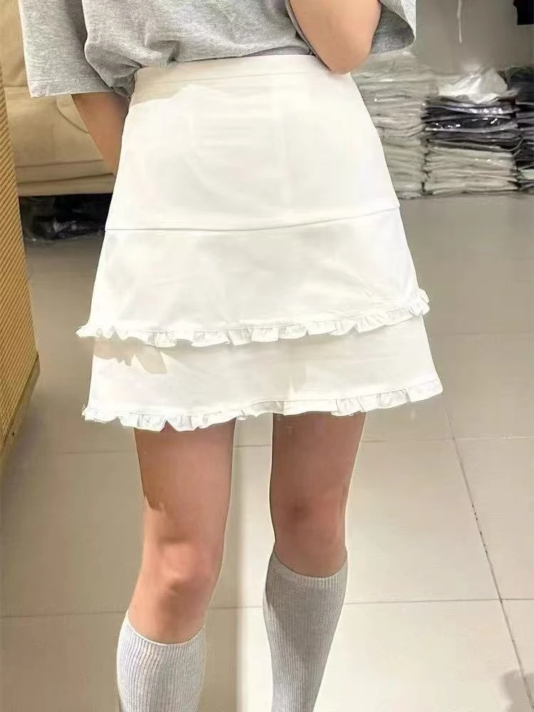 2025夏季荷叶边A字百褶裙木耳边短裙高腰显瘦时尚百搭防走光短裙