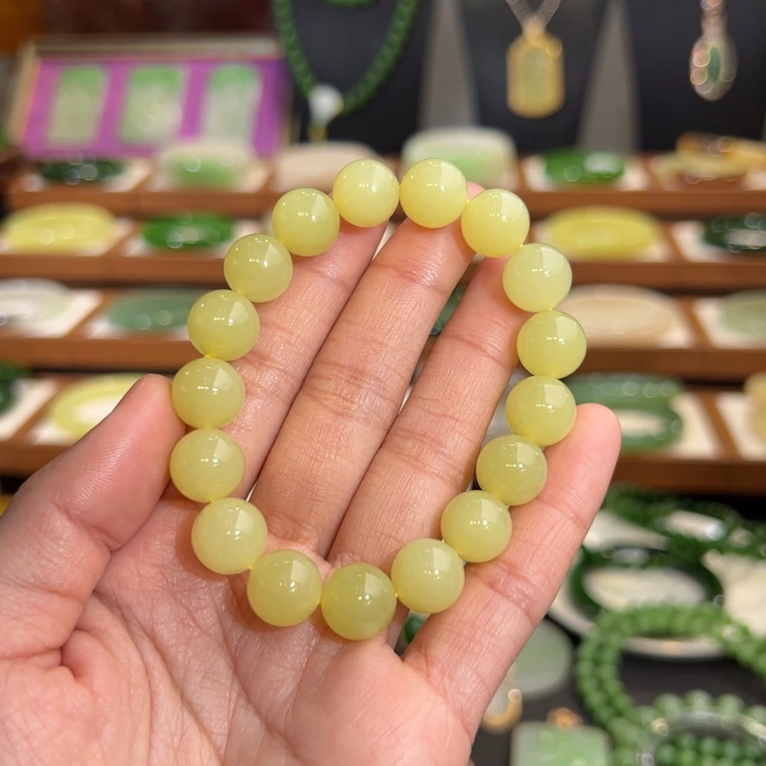 和田玉手串未镶嵌新疆若羌黄口