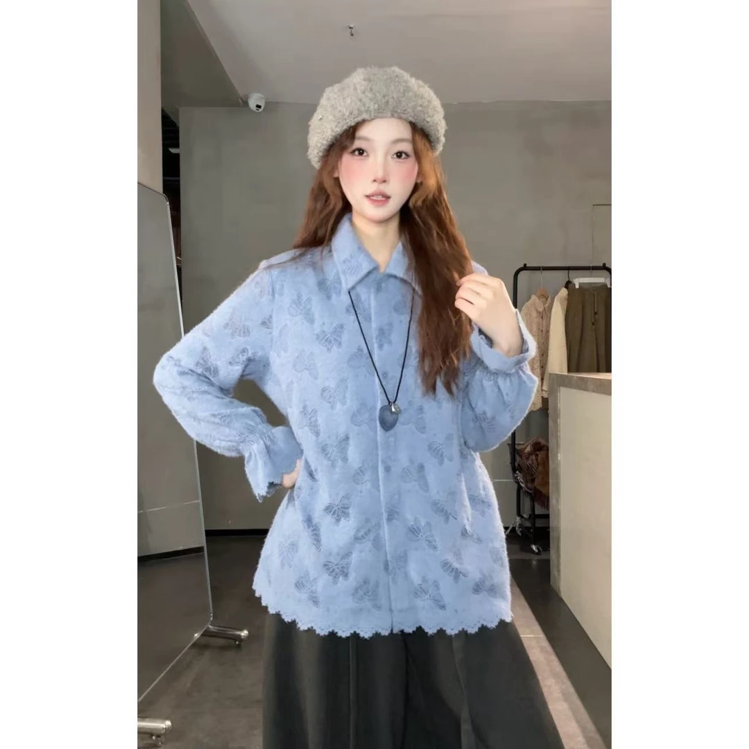 VGVL衬衫【蓝调时刻】秋冬新款洋气加厚保暖宽松百搭衬衫女21129