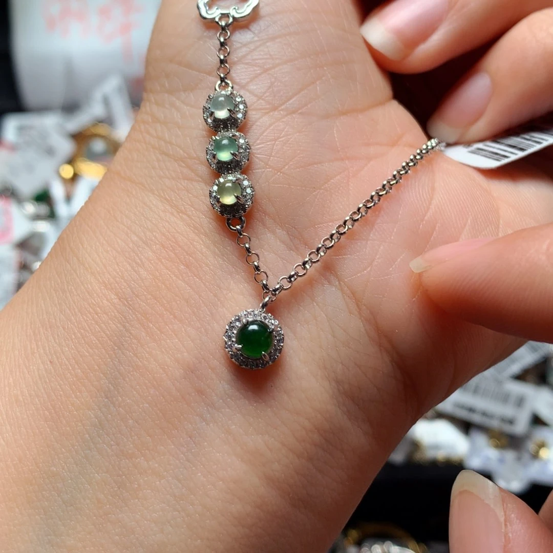 翡翠戒指银S925镶嵌天然翡翠手链