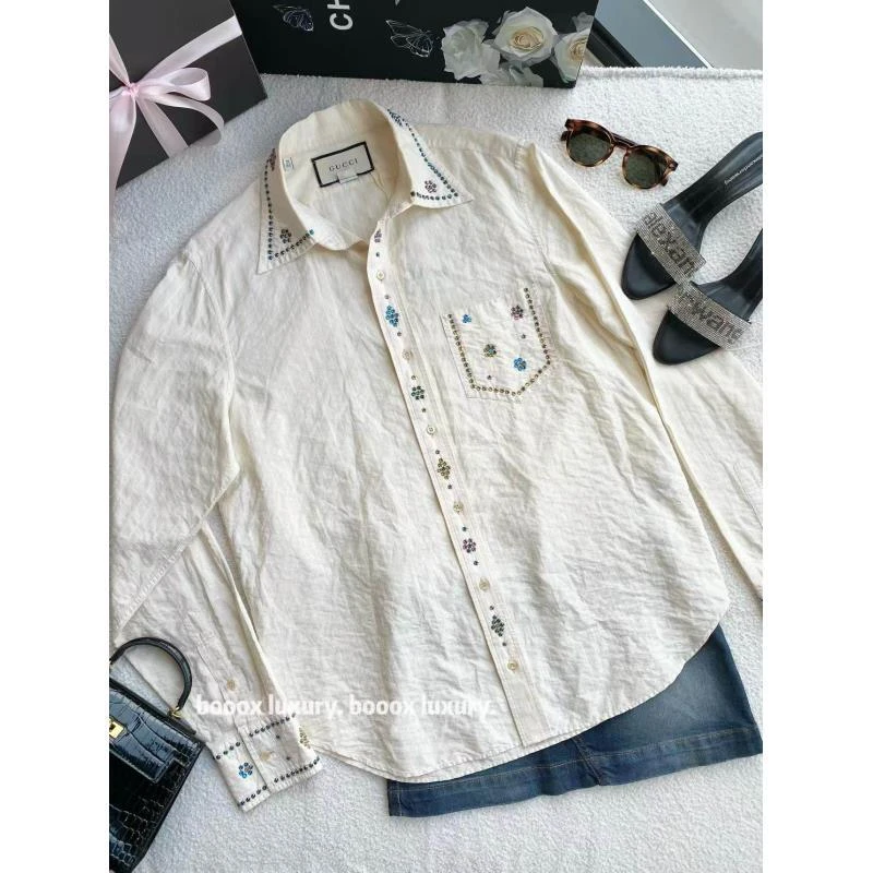 95新 GUCCI/古驰   wc004 棉 米色单排扣长袖衬衫 39码