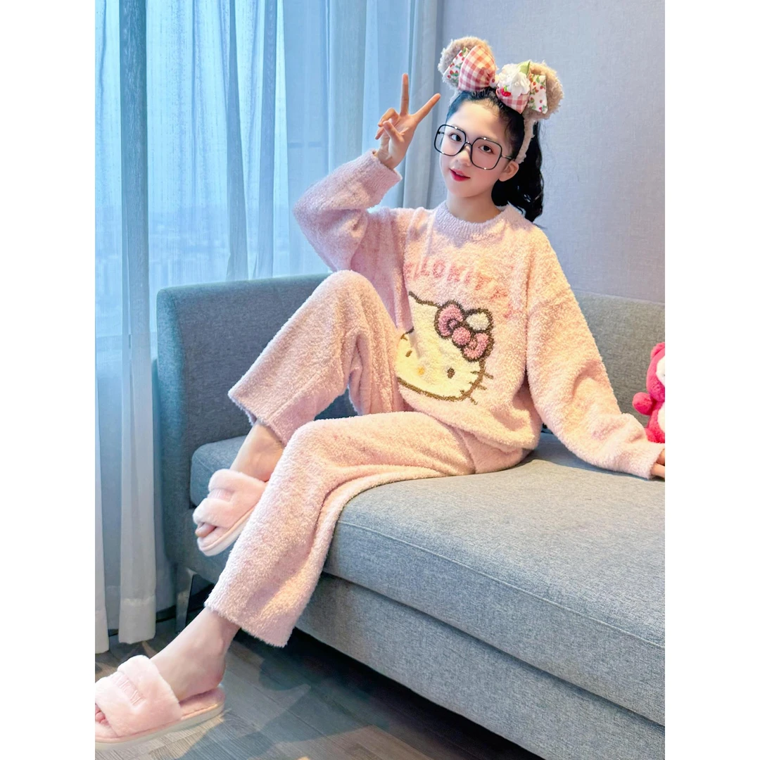 儿童睡衣女孩秋冬2025新款女大童珊瑚绒家居服女童超好看加绒套装