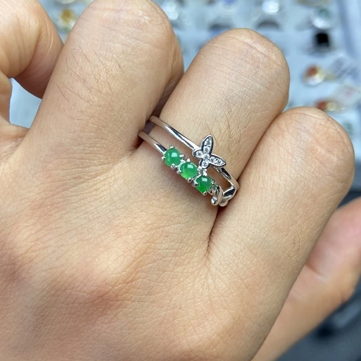 翡翠戒指银S925镶嵌戒指