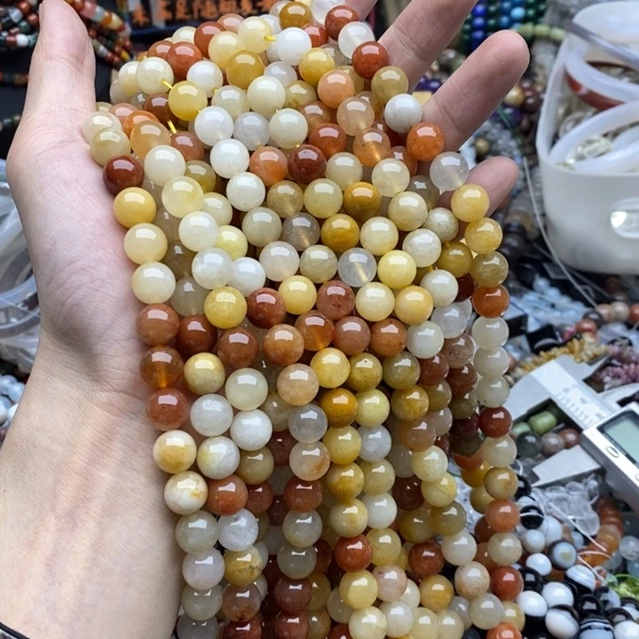 玛瑙/玉髓未镶嵌珠宝半成品一条天然10mm金丝玉圆珠