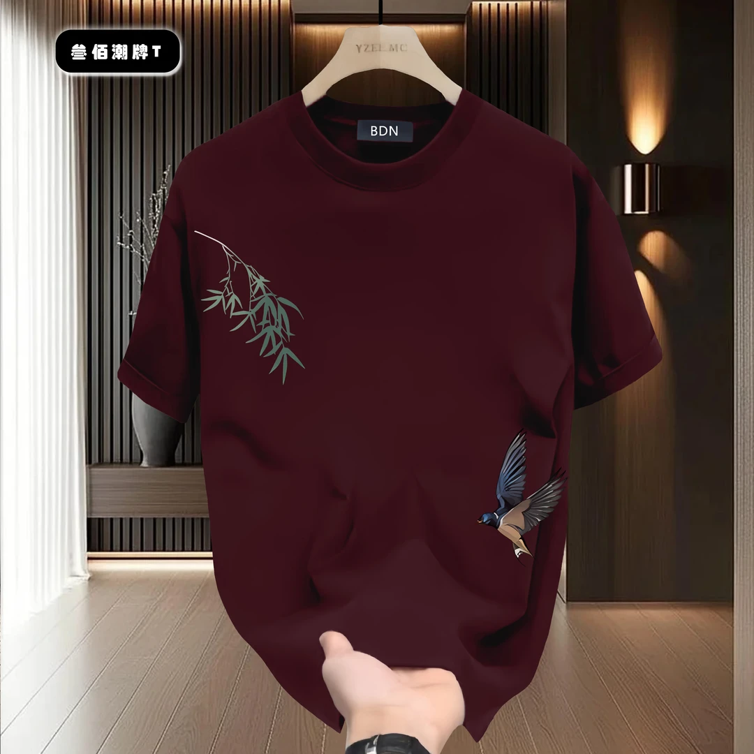 国潮重磅纯棉短袖T恤男士夏季新款潮流创意图案宽松百搭上衣体恤