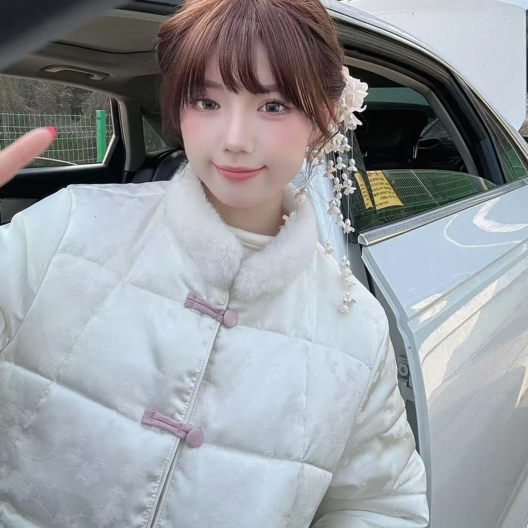 新中式国风刺绣外套冬装新款韩版宽松显瘦毛毛拼接复古上衣加厚