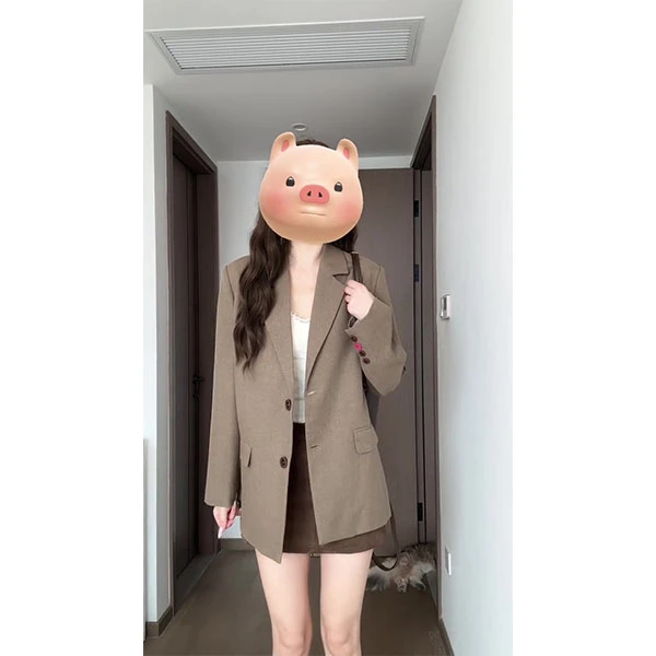 咖啡色西装外套女2025春秋新款韩版休闲宽松高级感西服裙子套装