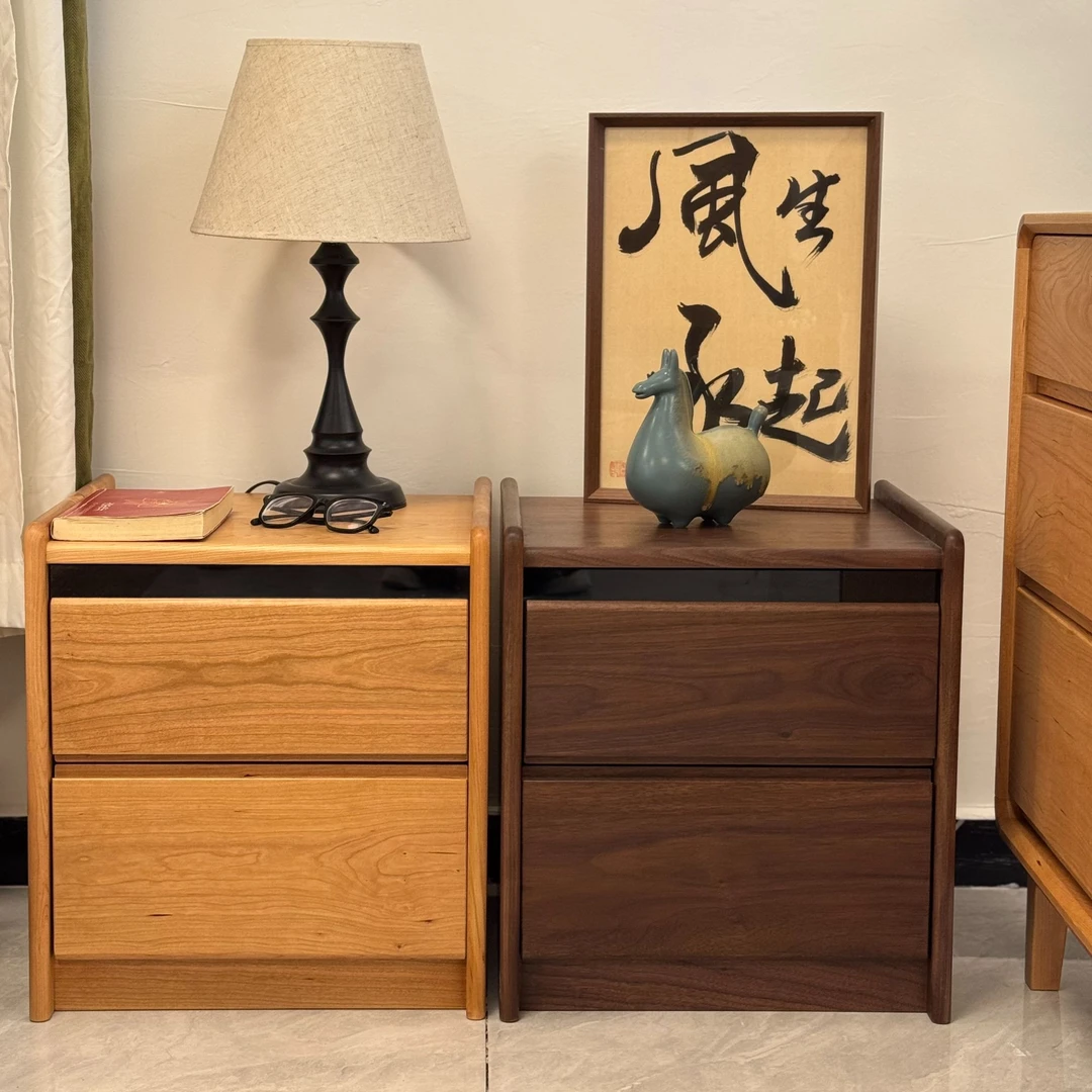 北美黑胡桃木樱桃木床头柜卧室收纳柜小型床边柜新中式简约原木色