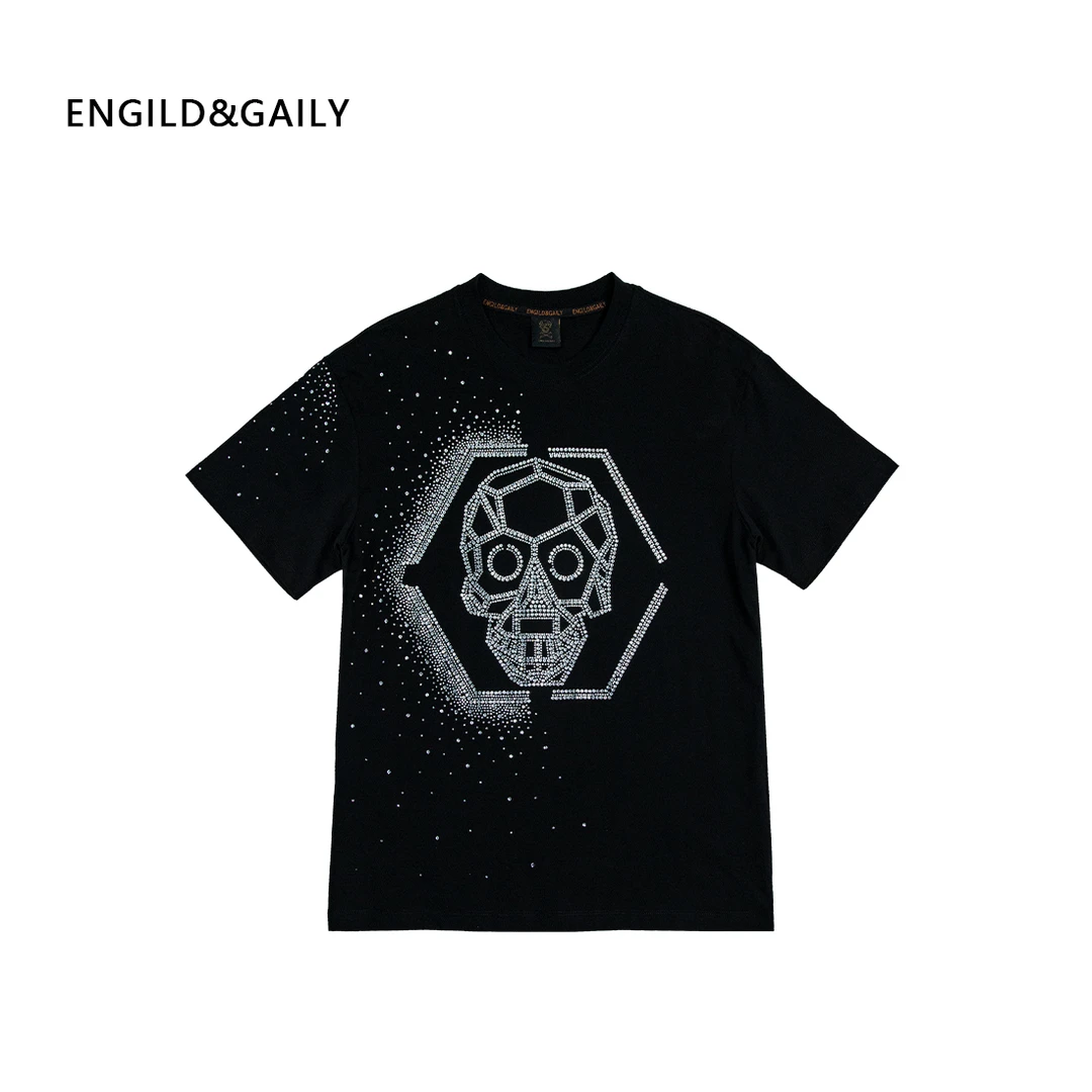 ENGILD&GAILY设计师时尚百搭宽松发泡潮流情侣钻石骷髅头纯棉T恤