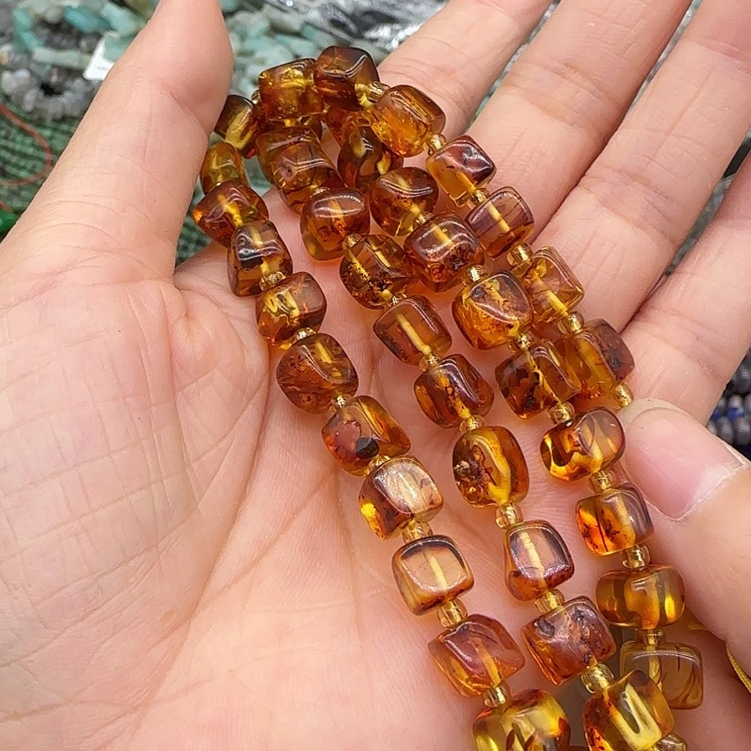 合金玛瑙/玉髓珠宝半成品花珀7mm一条