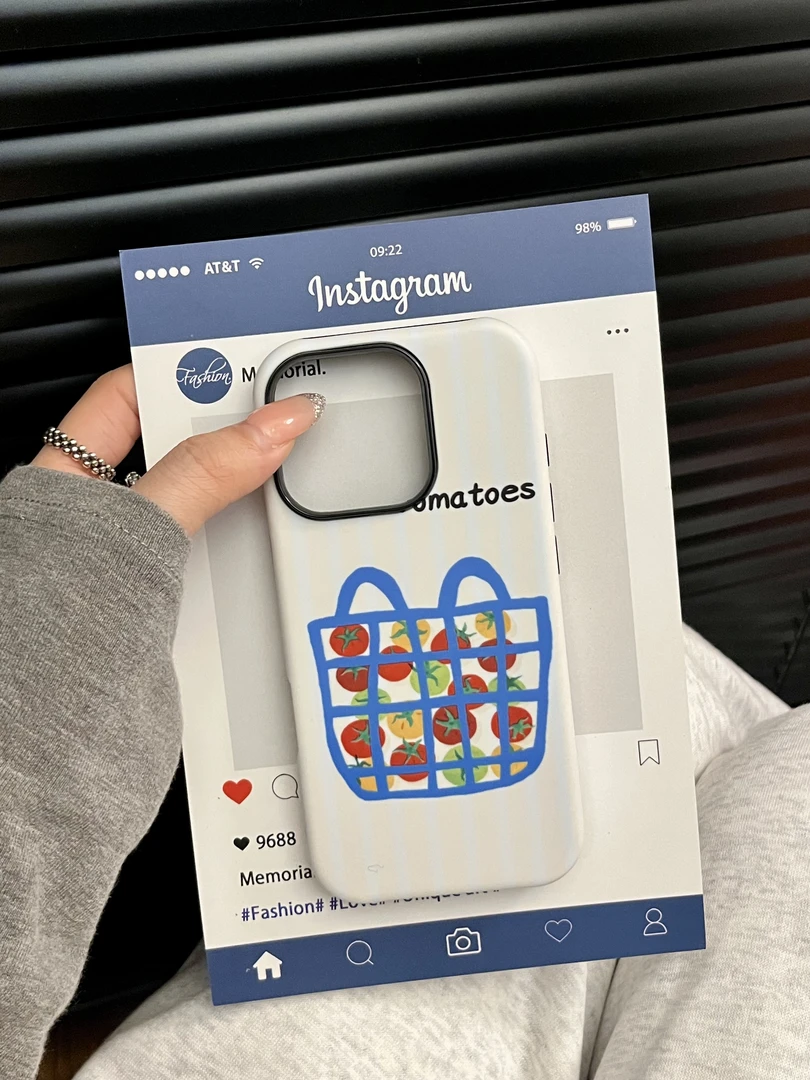 简约西红柿篮子适用苹果16promax手机壳新款华为二合一网红防摔女