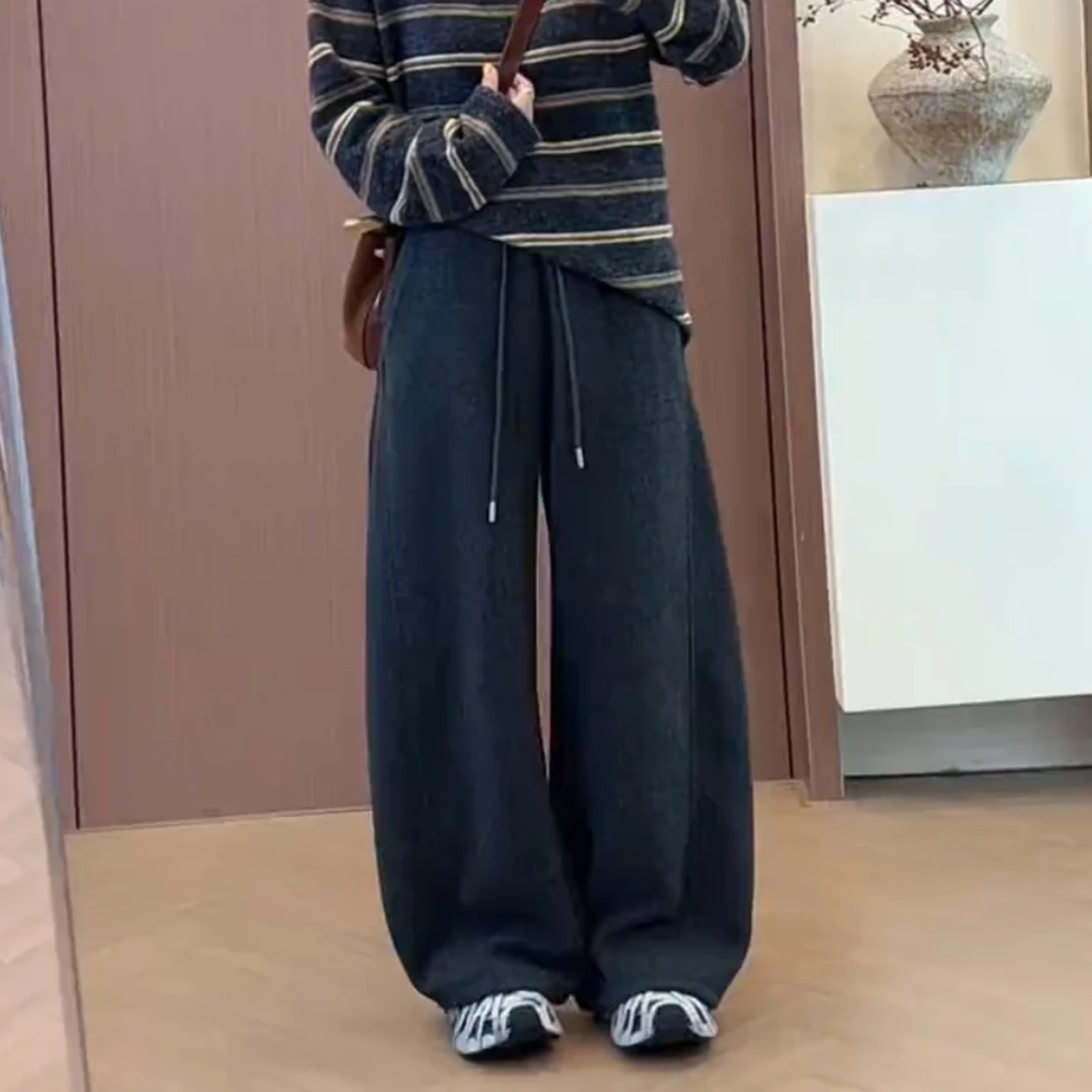 垂感直筒裤女宽松阔腿裤冬2025新款遮胯休闲裤高腰显瘦束脚弯刀裤