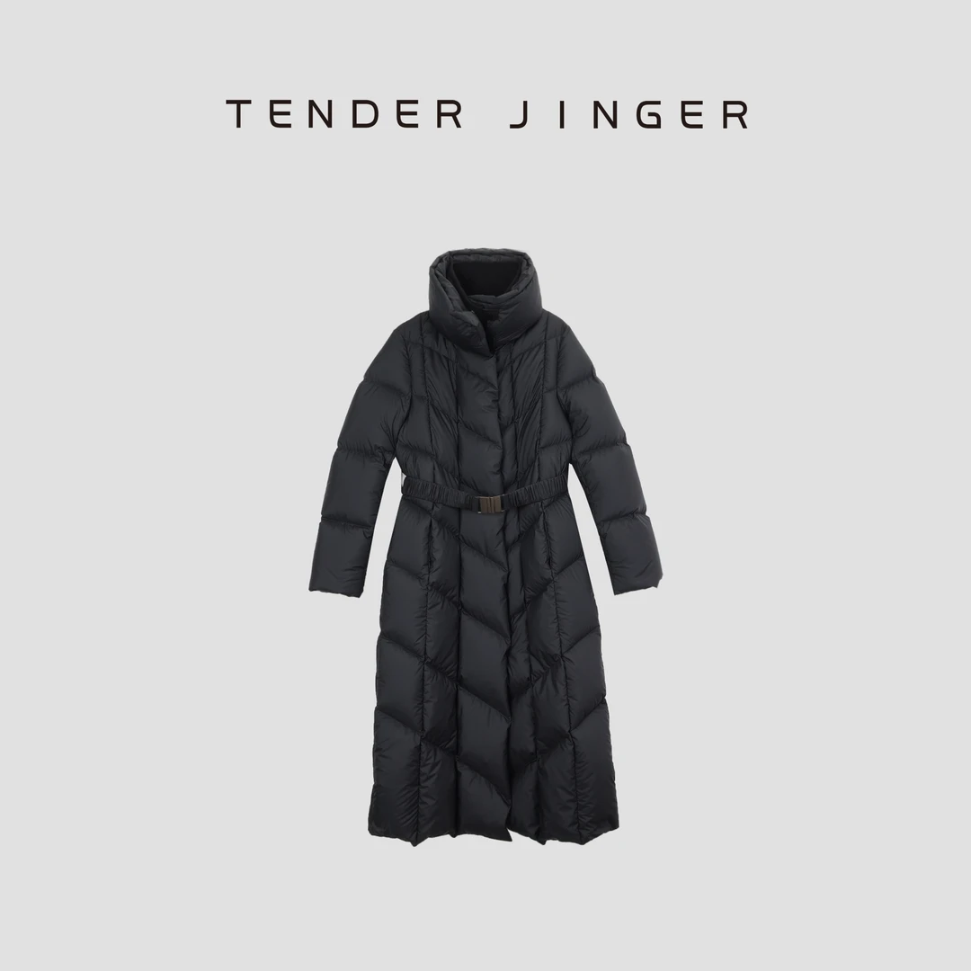 Tender Jinger【黑标】立领收腰系带修身长款鹅绒服T44XLK79874