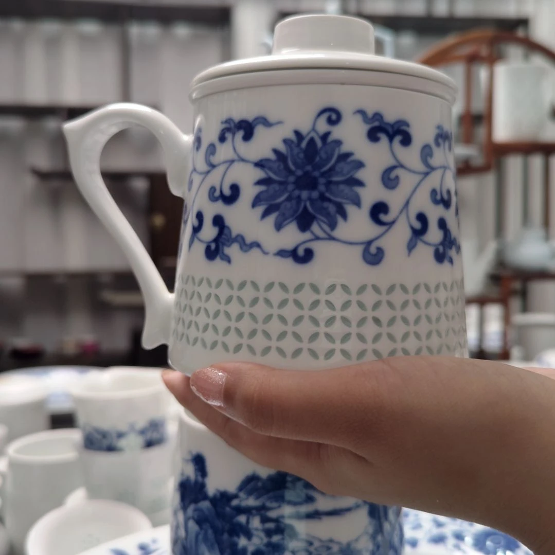 瓷缠枝莲茶漏杯三件套一套