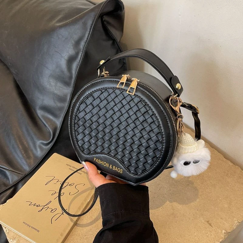 【S7062】手提包拼接小圆ins质感单肩百搭复古斜挎包包女2024时尚