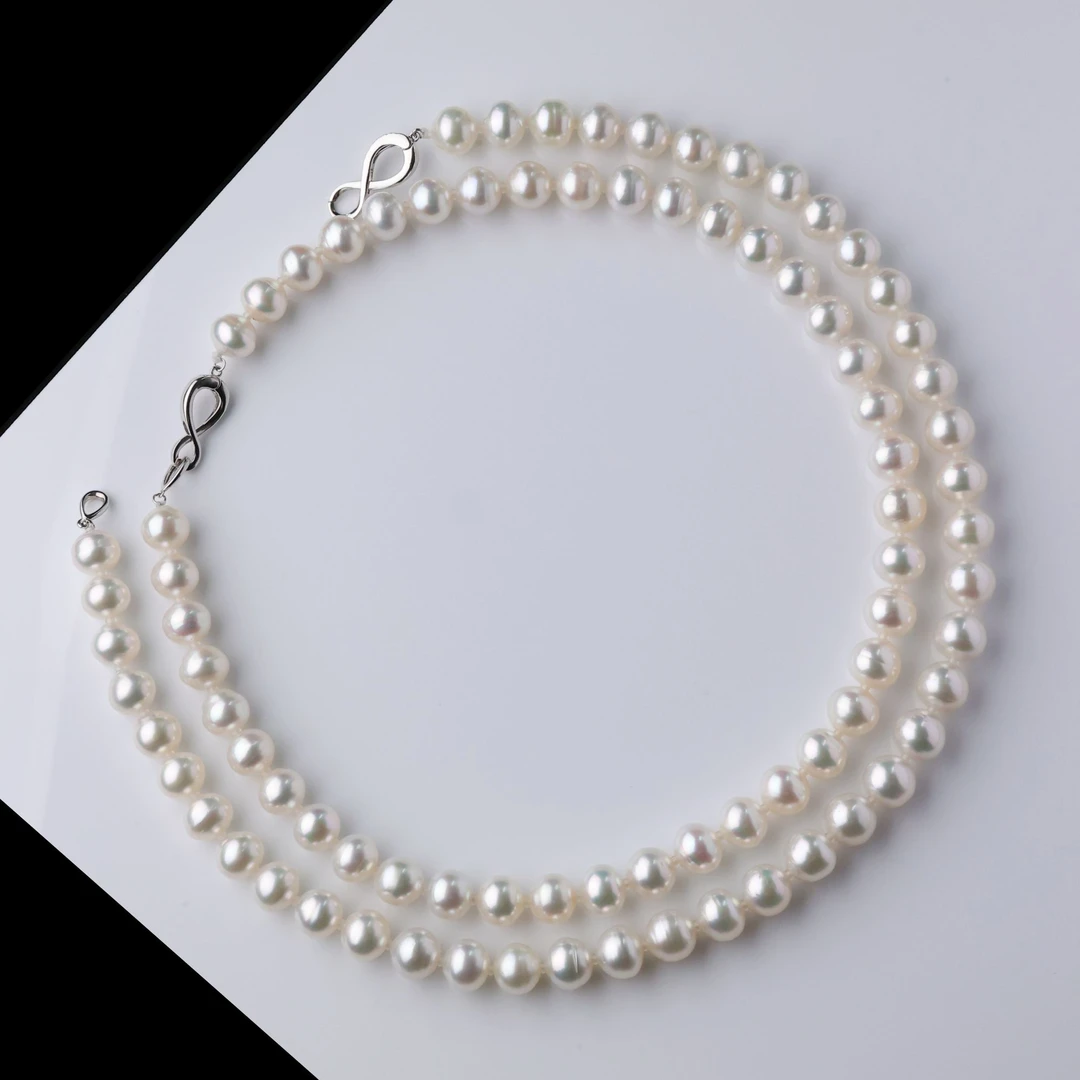 海水珍珠澳白项链9-11mmS925银镶嵌时尚八字扣珍珠串链多样性发一