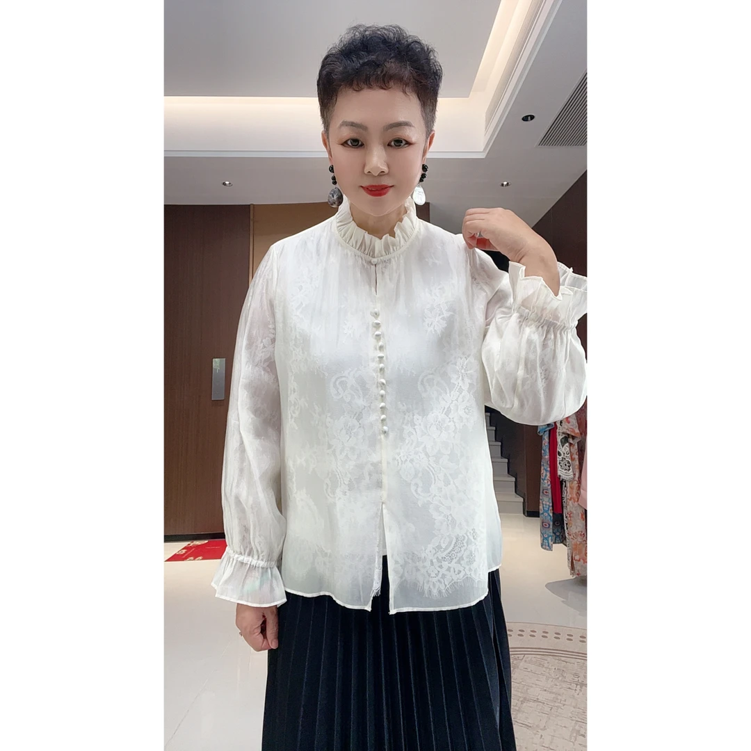 秋季木耳边领长袖打底高端时尚衬衣