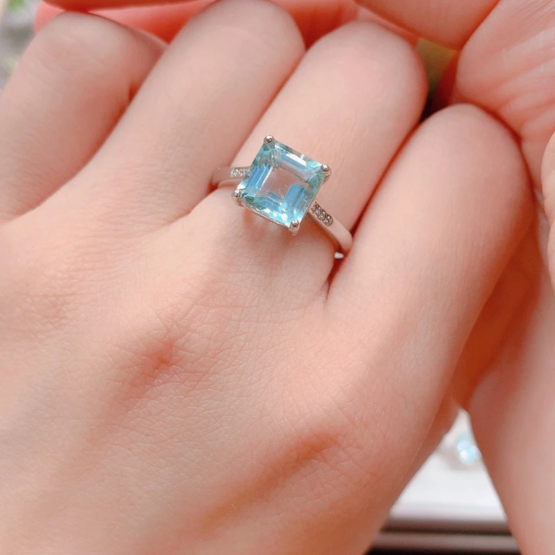 海蓝宝石戒指银S925镶嵌