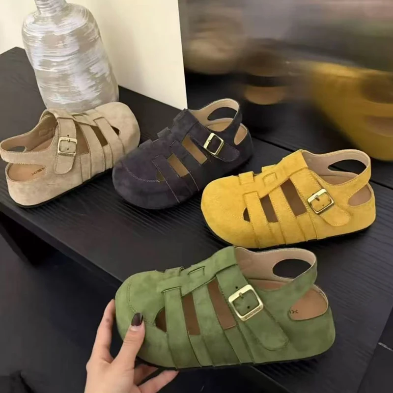 罗马镂空猪笼鞋2025夏季新款厚底设计感包头洞洞凉鞋百搭勃肯鞋女