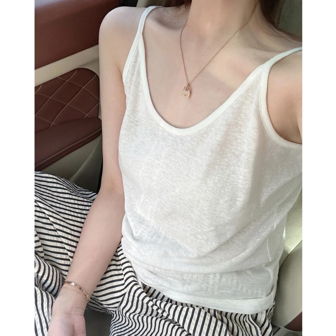 敲好穿百搭 内搭单穿鸡心领细吊带宽松棉麻透气小背心女夏 XM021