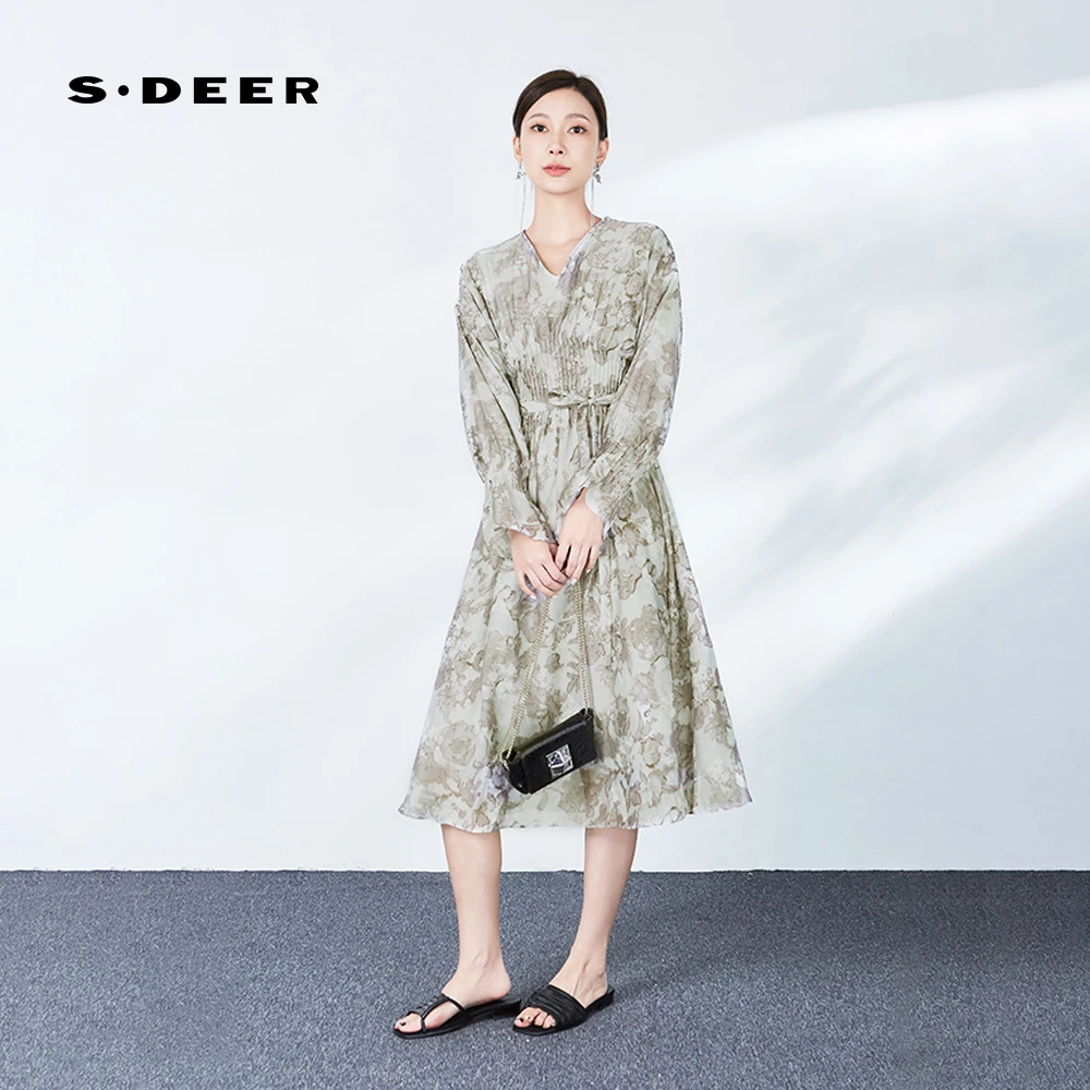 【粉丝专享】圣迪奥碎花裙子气质时尚收腰轻奢女装连衣裙S243Z1258