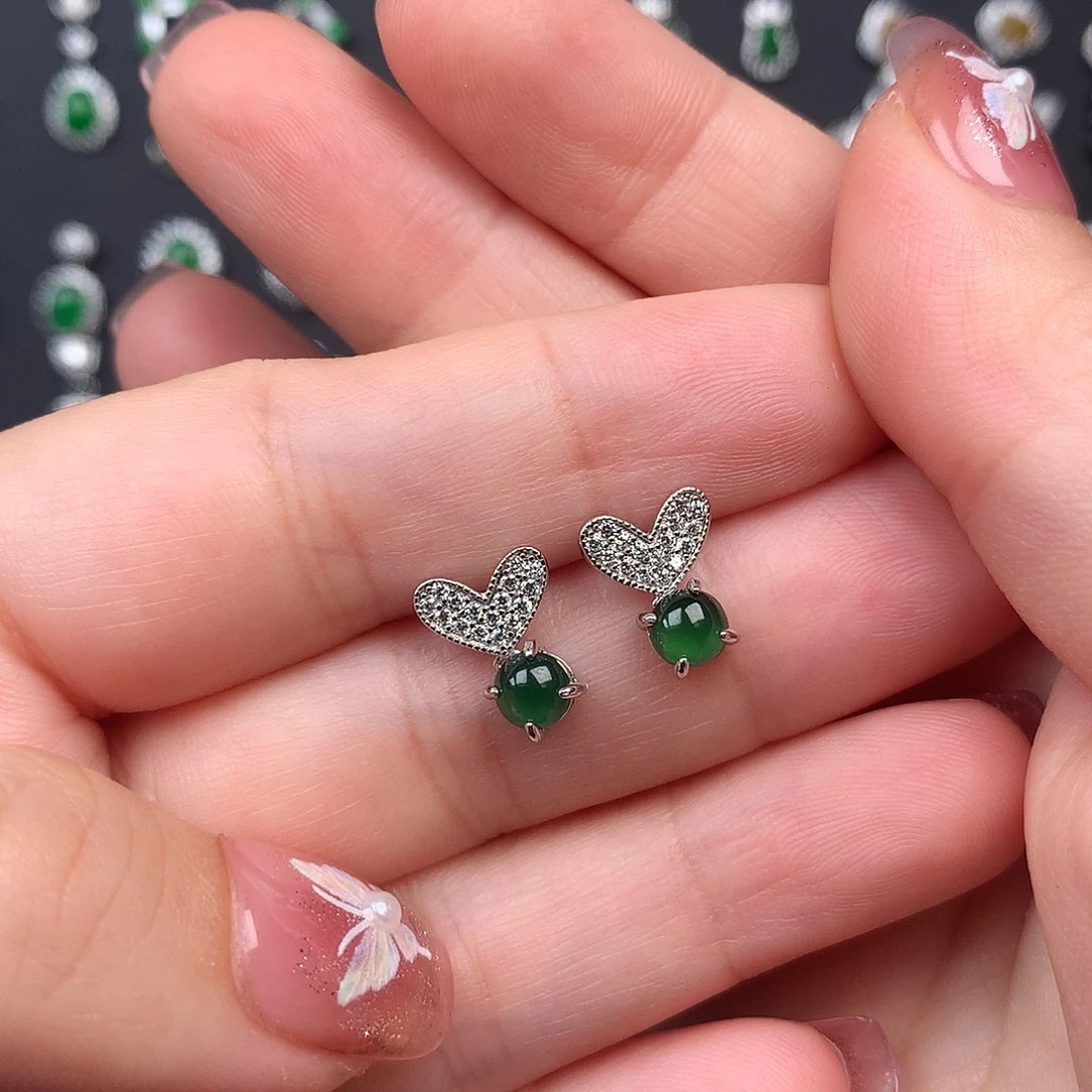 富***乐翡翠银S925镶嵌耳饰