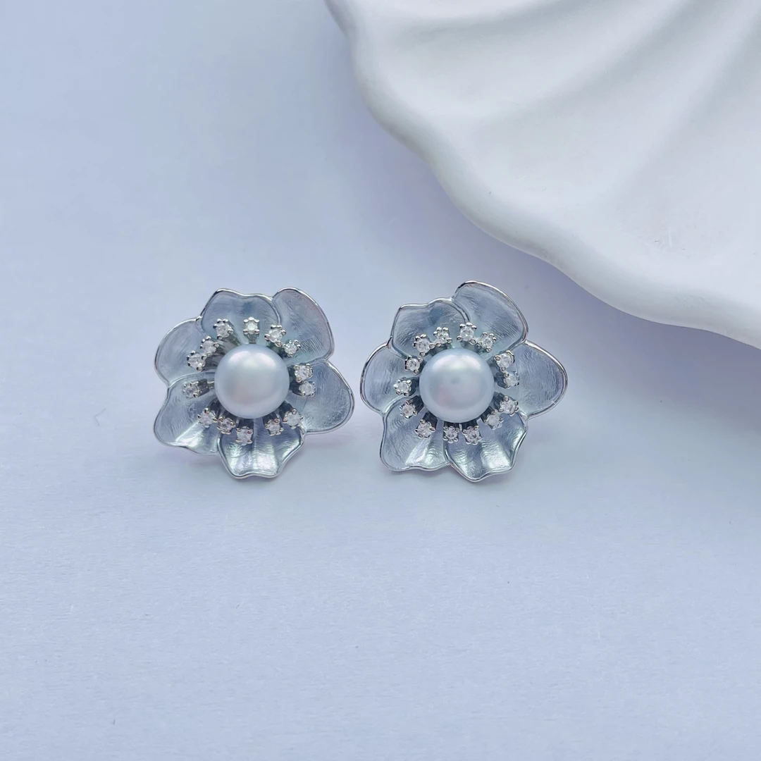 855/ 夏日神器 真多麻色珍珠耳钉温柔小清新 时尚气质 S925银针