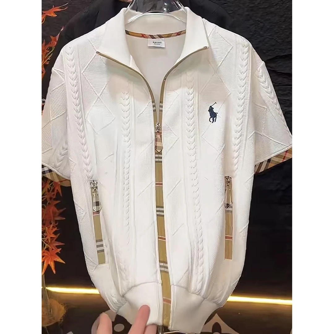 2025夏季新款设计师潮流时尚立领休闲男女同款时尚拉链短袖