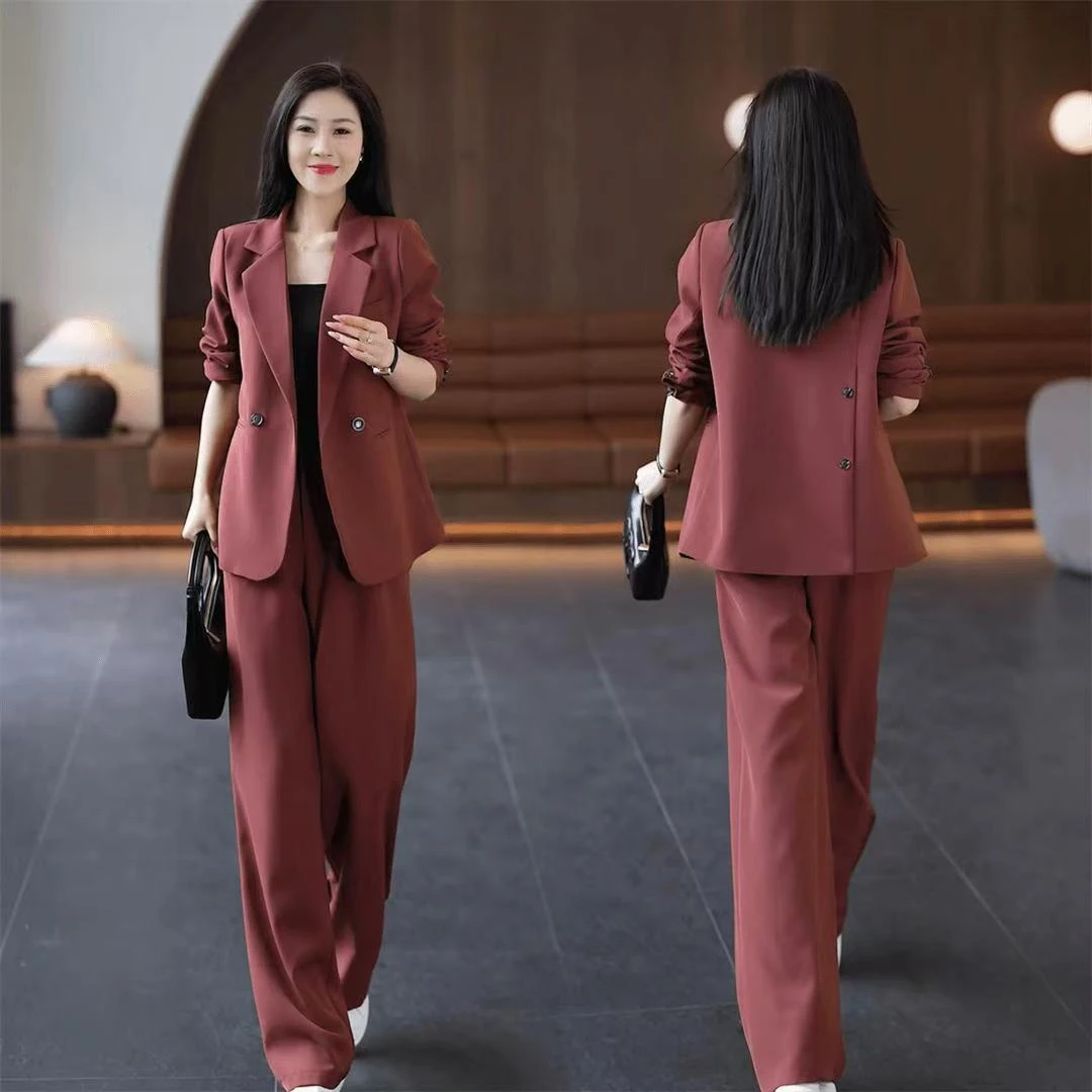 小个子时尚西服套装女2025春季新款气质韩版西装外套阔腿裤两件套