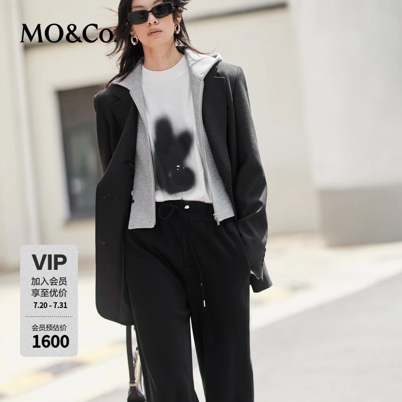 MOCO西装春秋可拆卸卫衣帽襟挺括垫肩中性针织精纺外套MBD3BLA013