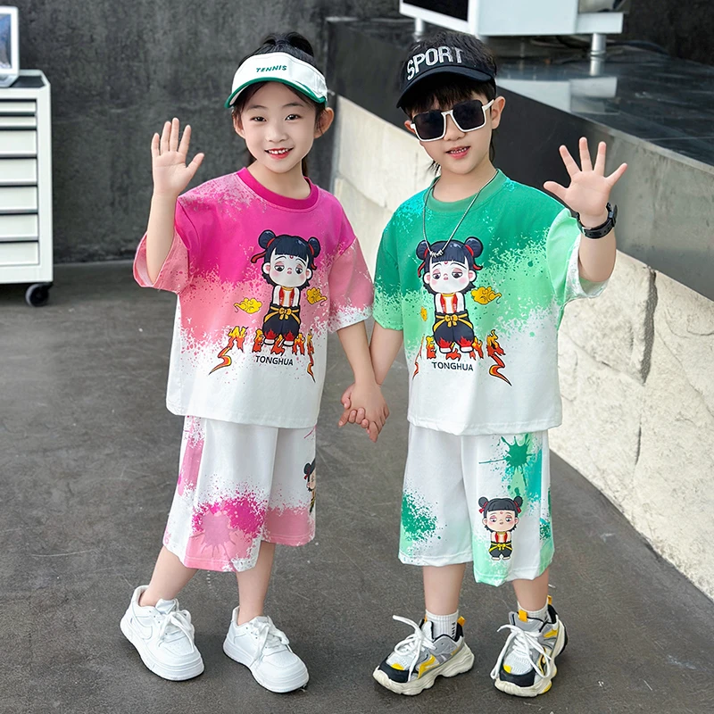 男童女童哪吒夏季套装2025新款酷帅气衣服儿童网红炸街短袖童装