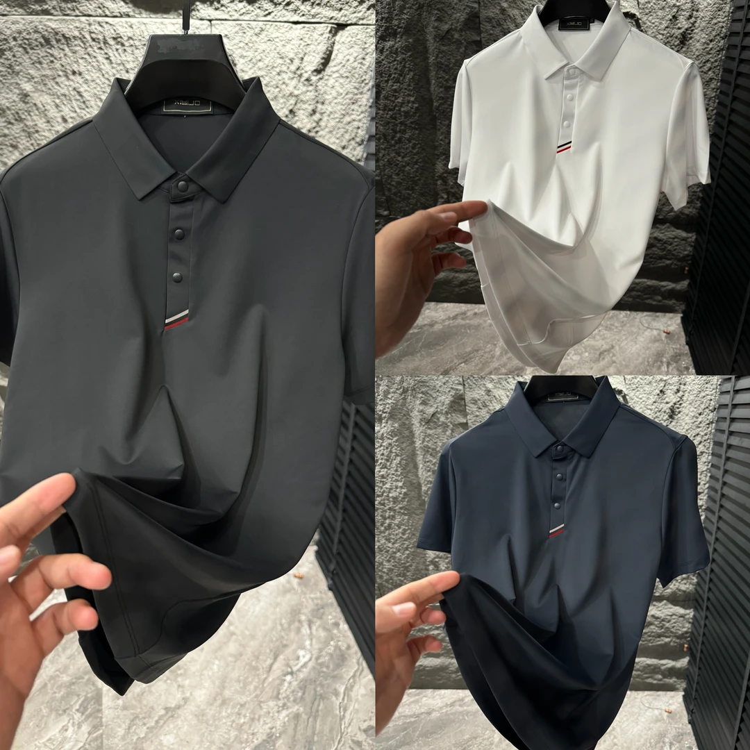 夏季新款男士翻领速干凉感纯色短袖T恤