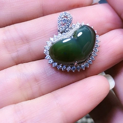 和田玉银S925镶嵌挂件