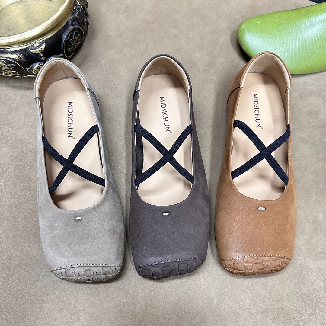 玛丽珍浅口玛丽珍鞋软底豆豆鞋圆头交叉绑带法式单鞋118-507