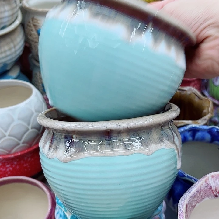 多肉绿植陶瓷花盆9.9包邮，有孔