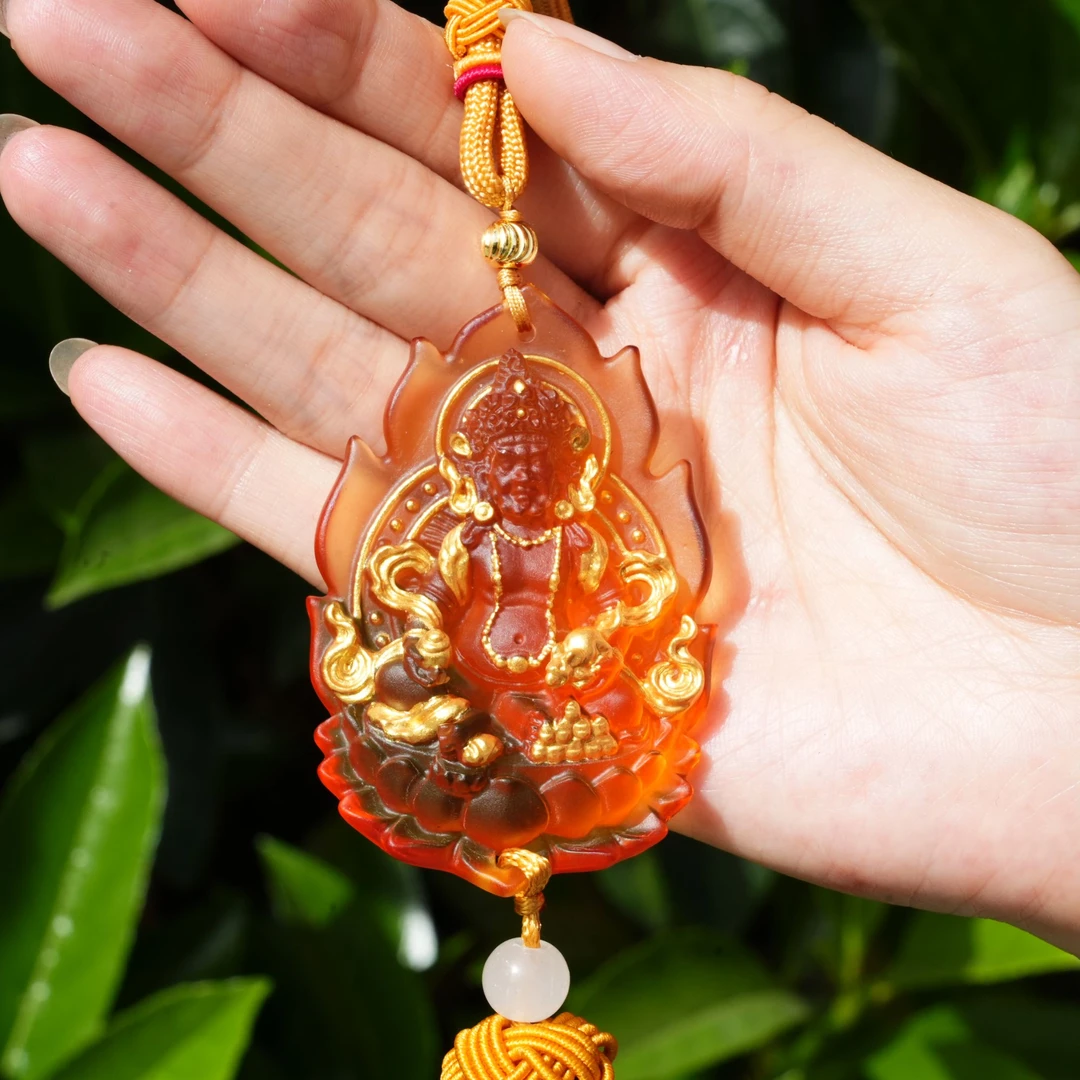 【财尊】黄财神鎏金古法手工琉璃挂件赠礼盒 车挂 包挂G025多样性发