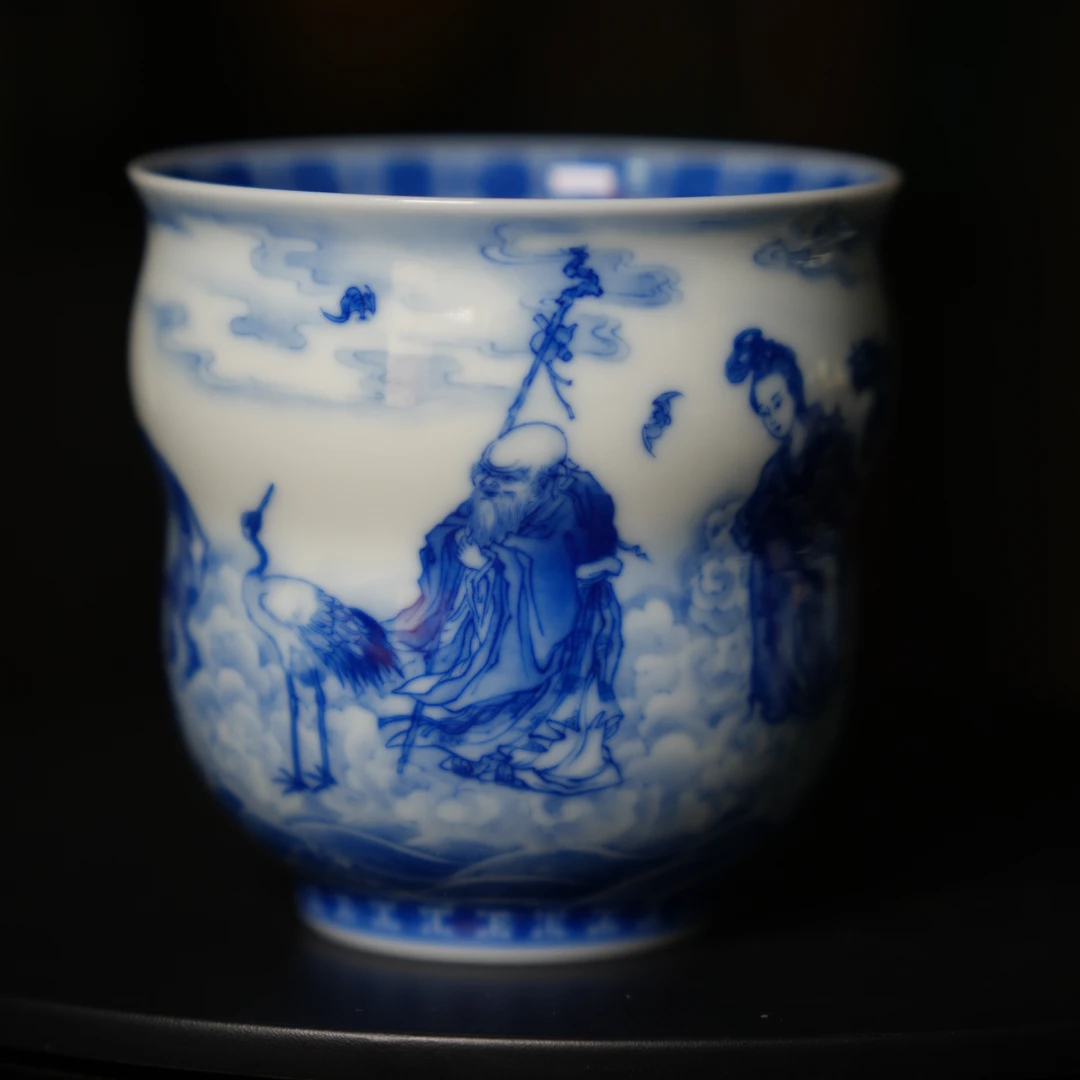 九悠阁严选-景德镇高端瓷器-晓竹窑-群仙贺寿大葫芦杯200ML