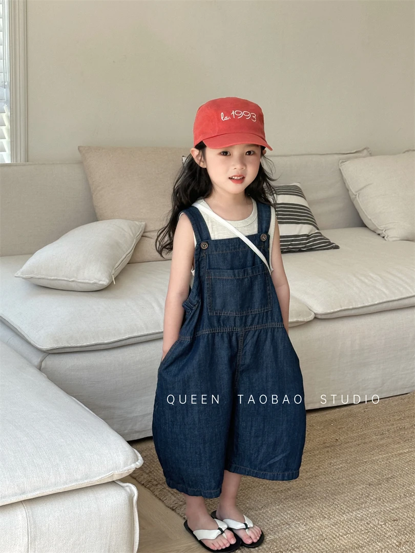 韩版童装女童宽松牛仔背带裤2025夏季新品中性宝宝时髦轻薄连体裤