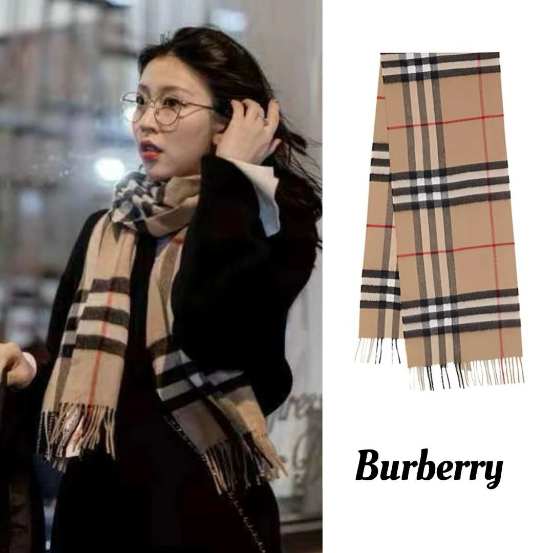全新未使用 Burberry/巴宝莉 棕色经典格纹羊绒男女同款围巾