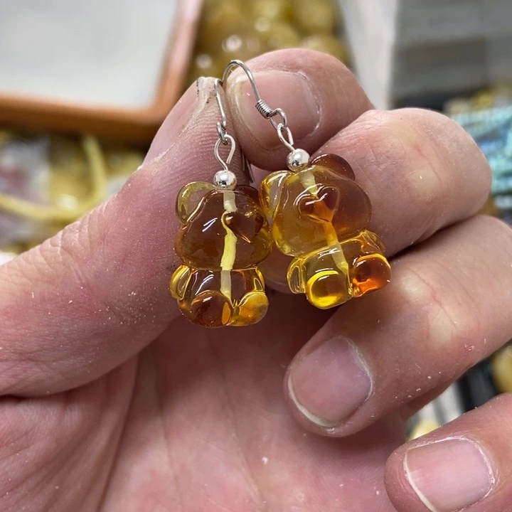 银S925镶嵌蜜蜡裸石耳坠