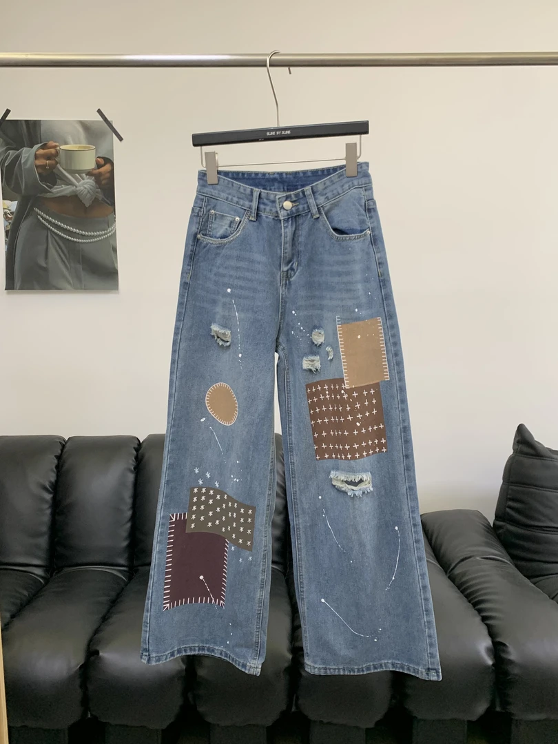 卡麦酱-SLINE 设计款做旧破损乞丐裤牛仔裤 60392