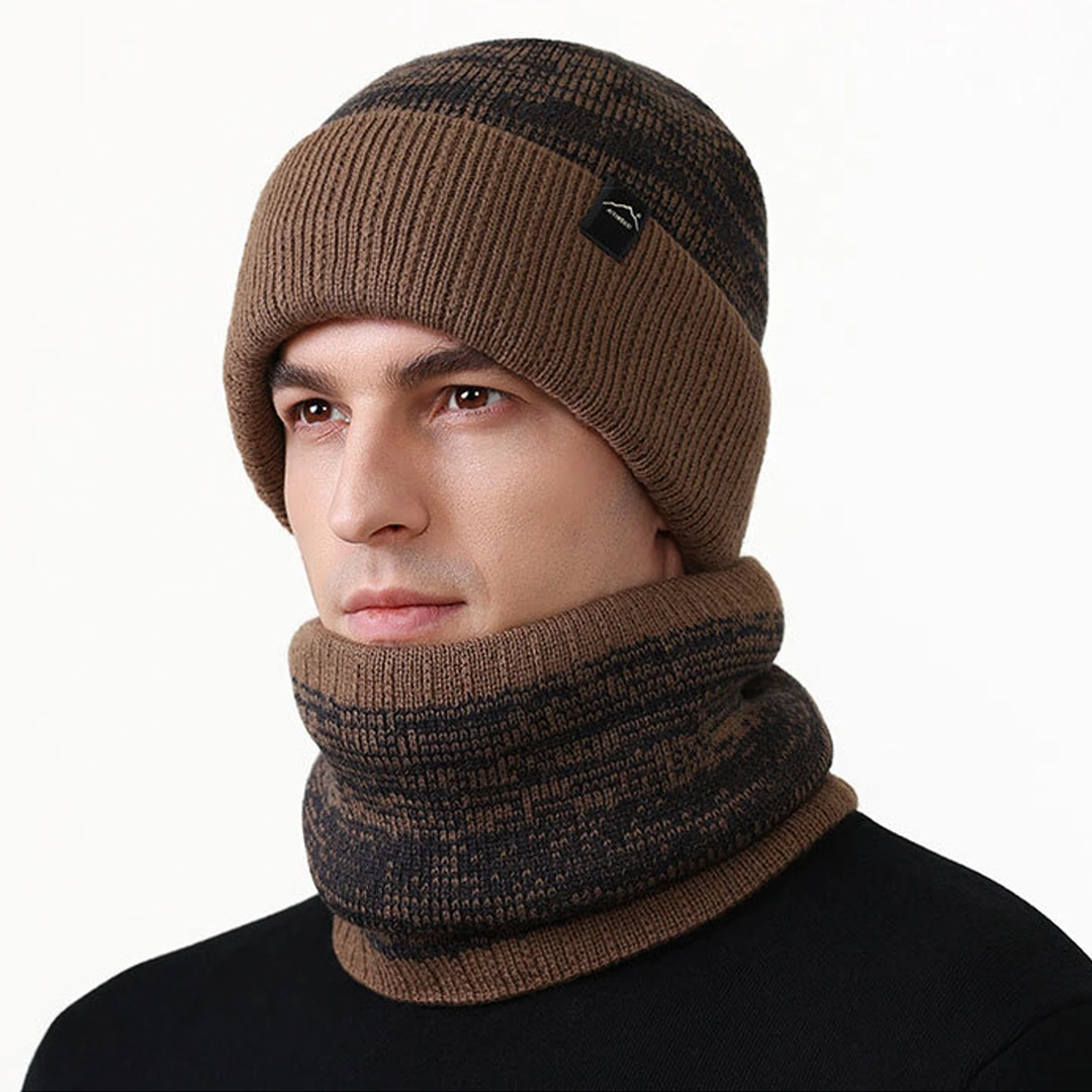秋冬高尔夫帽子男加绒加厚保暖针织帽户外防风毛线帽冷帽围脖两件
