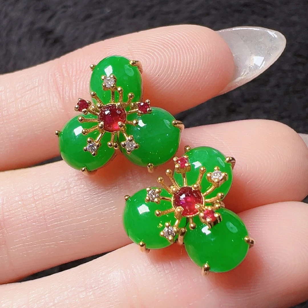 翡翠耳饰18K金镶嵌签收后24小时鉴赏期，过时不退