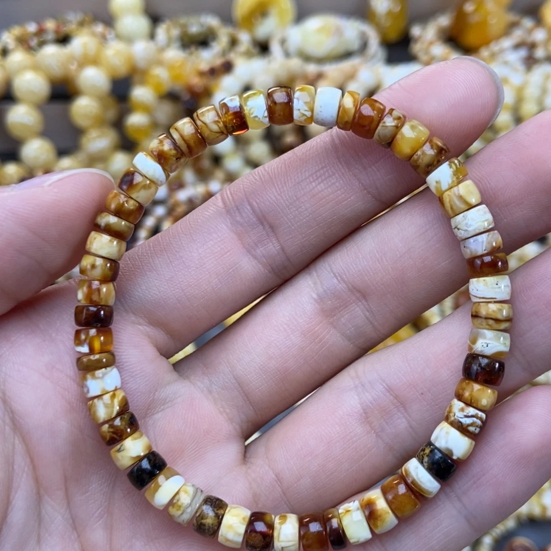 琥珀未镶嵌手链6mm尺寸沁色手串