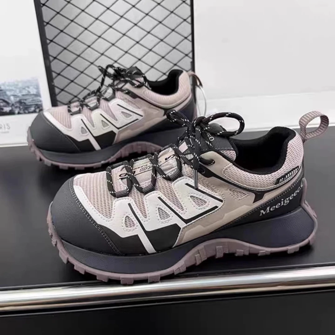 欧货时尚拼色阿甘鞋女2025秋冬新款厚底老爹鞋运动休闲户外登山鞋