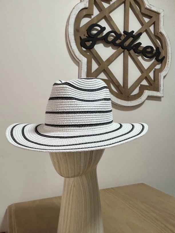 BUS帽子太阳帽休闲草帽春夏礼帽百搭休闲风条纹格纹夏季白色